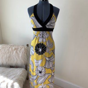 Gorgeous Yellow & Black Maxi Halter Dress sz 6 Med